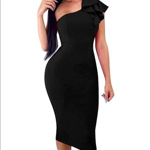 Mokoru Ruffle One Shoulder Bodycon Midi Dress
